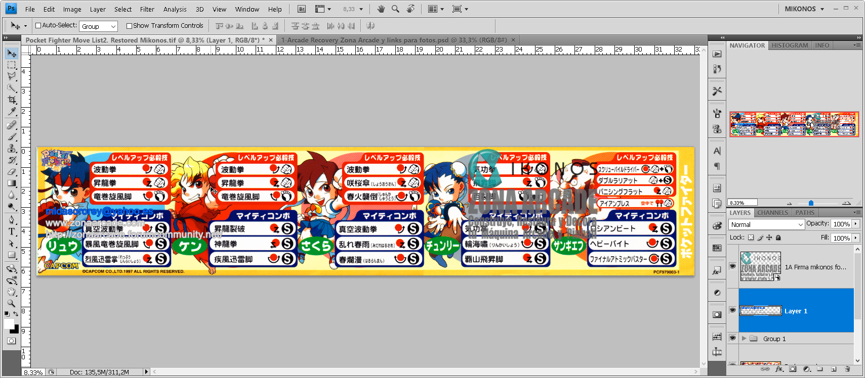 "POCKET FIGHTER MOVE LIST STICKER 1 PCF9790031" jap. ver