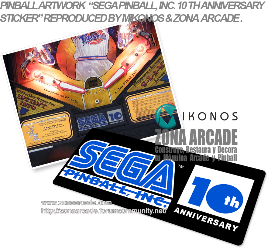 Sega 10 th anniversary Pinball Sticker. Reproduced Mikonos