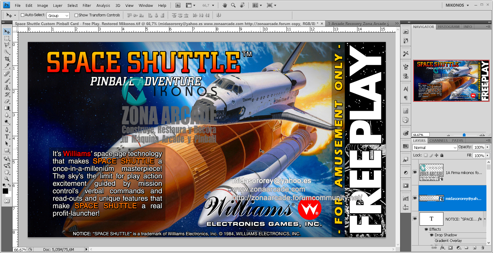 Williams Space Shuttle Flipper custom Instruction Card free play card #2 