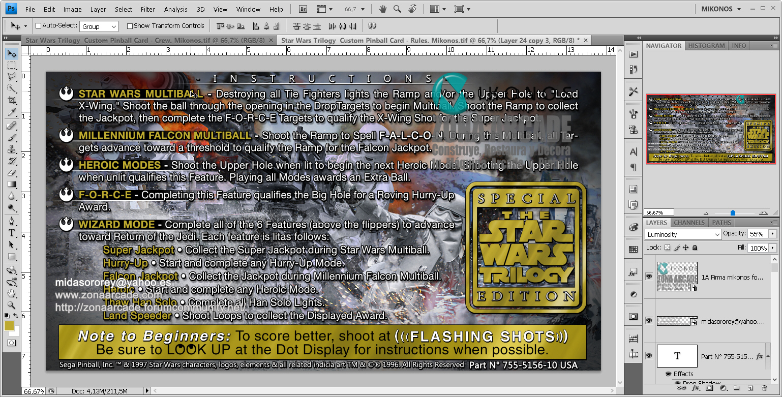 Star Wars Trilogy Pinball Card Customized - Rules. Mikonos1