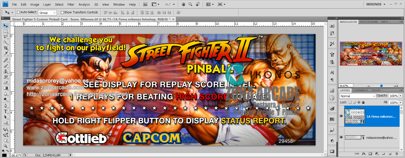 Street Fighter II Custom Pinball Card - Score. Mikonos1