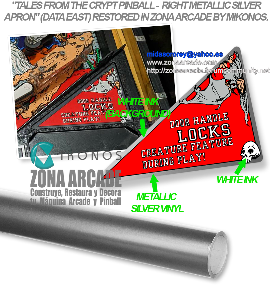 "TALES FROM THE CRYPT PINBALL SILVER APRONS" (DE) for metallic vinyl