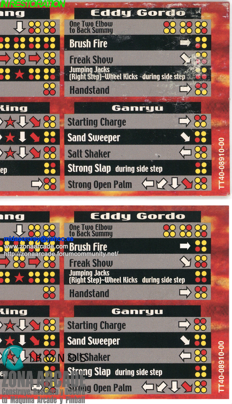 "TEKKEN TAG TOURNAMENT MOVE LIST STICKER TT400891000" (NAMCO) eng. ver. arcade artwork in