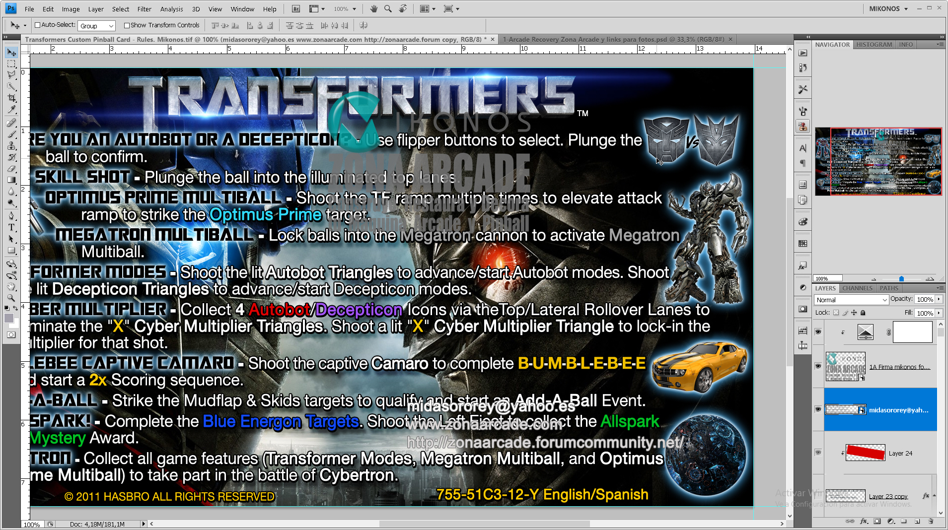 Transformers Custom Pinball Card - Rules. Mikonos2